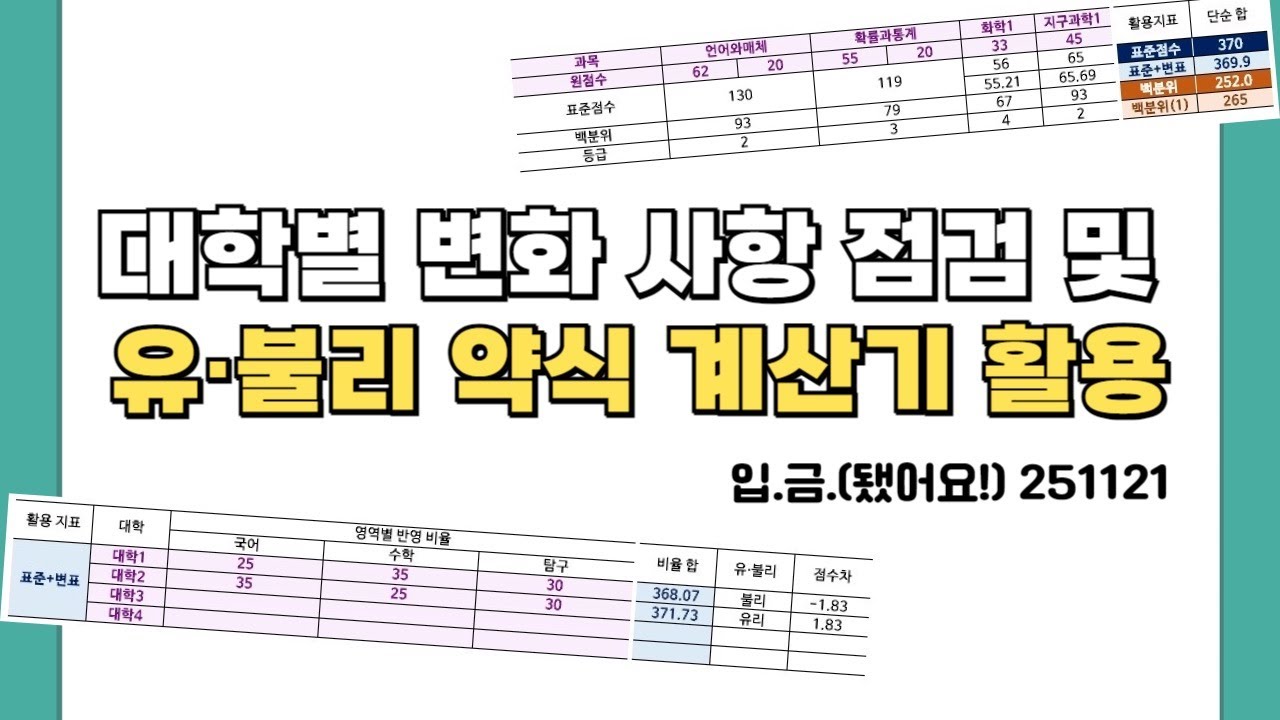[🏧입.금] [251121 Live] 대학별 변화 사항 점검&유&middot;불리 약식 계산기