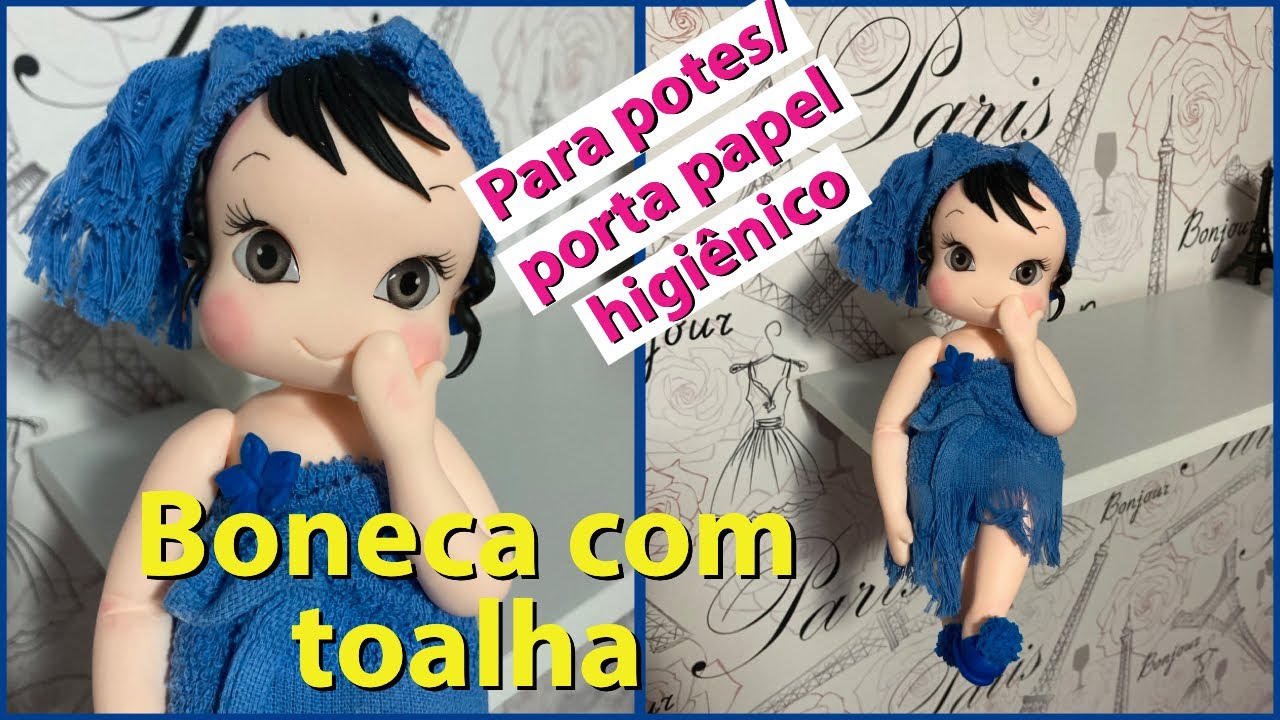 Boneca com toalha de Biscuit/para potes ou porta papel higiênico