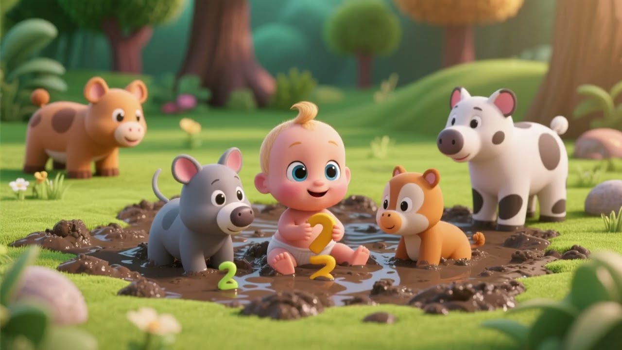Count Baby Animals in the Mud | Counting Nursery Rhymes & Kids Songs 🐥🐷