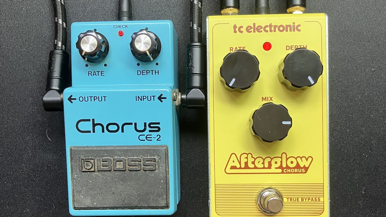 Solo guitar BOSS CE-2 chorus vs TC Electronic Afterglow with a Strat, Jazzmaster and Les Paul