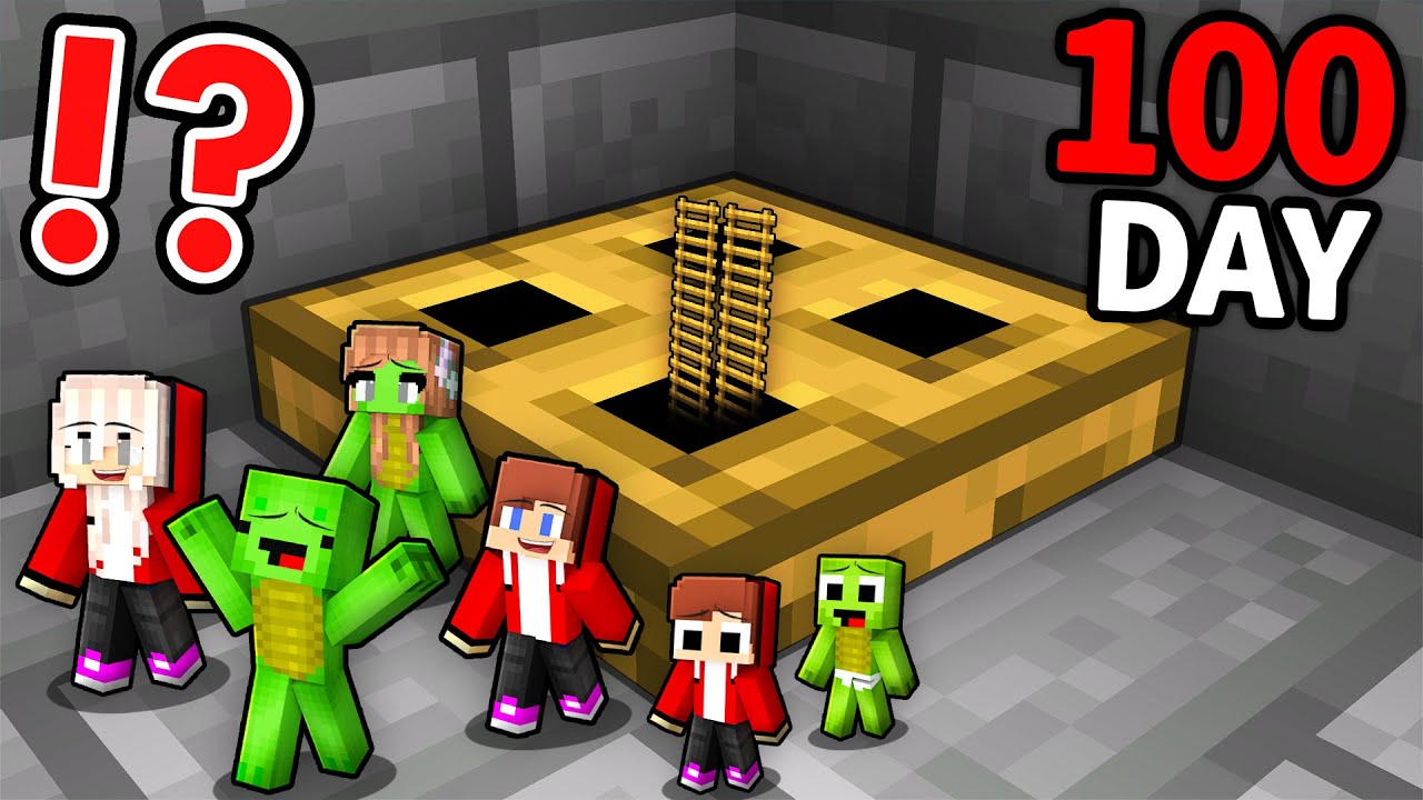 Mikey and JJ Families Survive 100 DAYS in TRAPDOOR in Minecraft ! (Maizen)