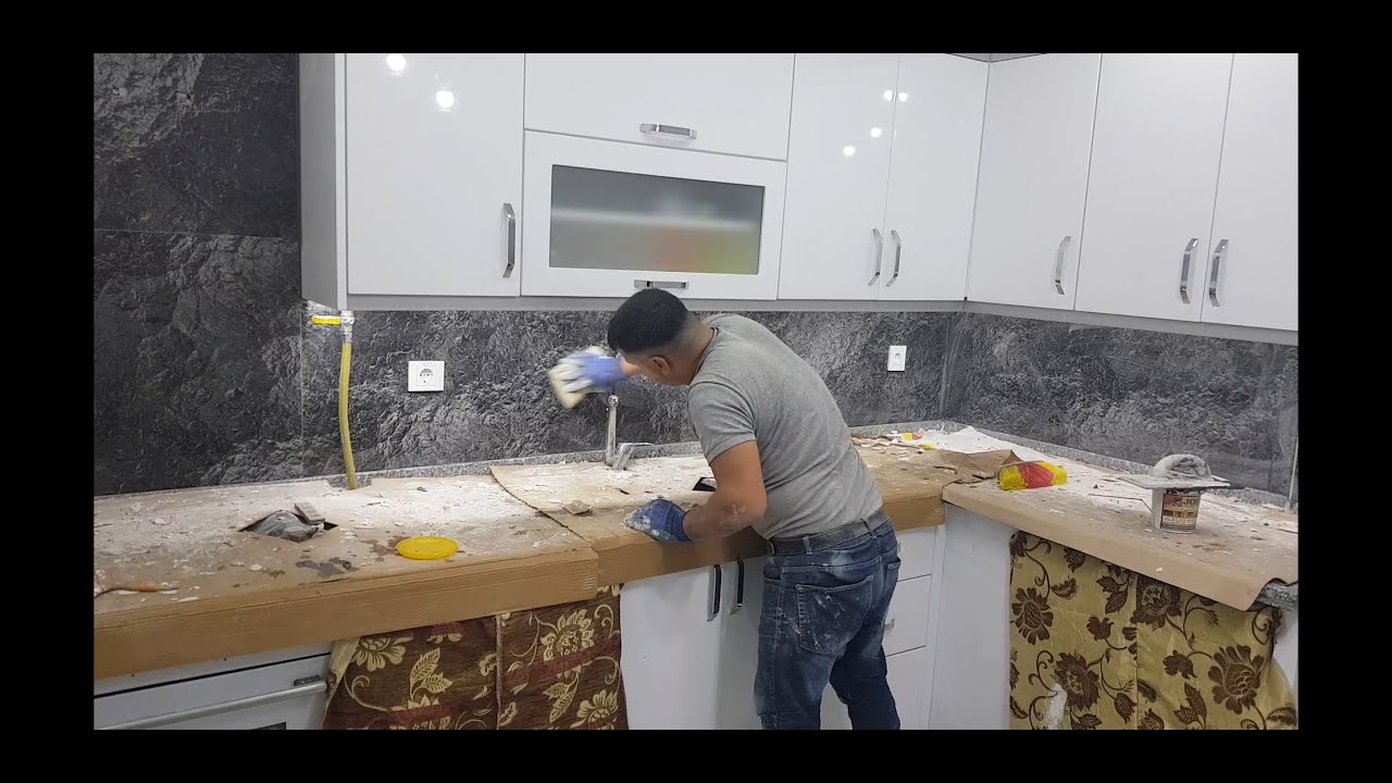 büyük ebat granit tezgah üstü döşeme #fayans #kalebodur #ceramics #kalekim #kyk #weber #granit