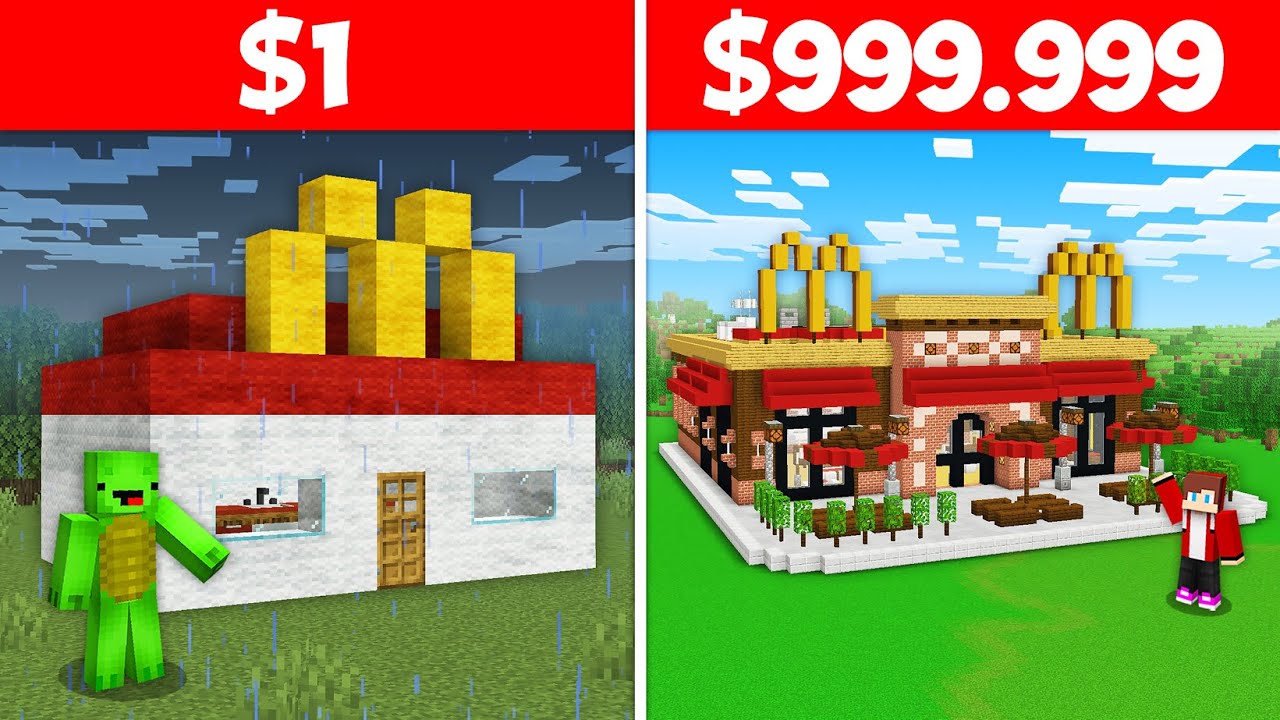 JJ and Mikey $1 vs $99999 BUILD CHALLENGE Mcdonalds in Minecraft - Maizen