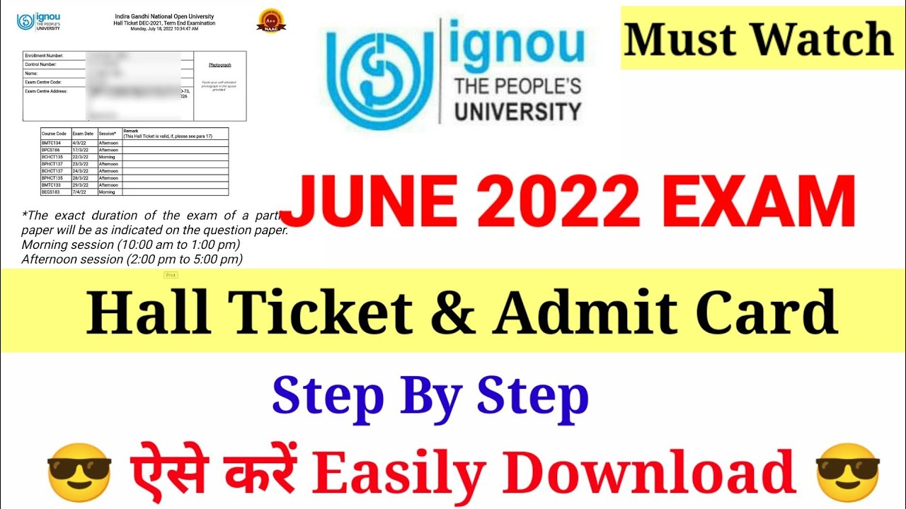IGNOU Exam Hall Ticket & Admit Card ऐसे करें Easily Download Step By Step | June 2022 TEE