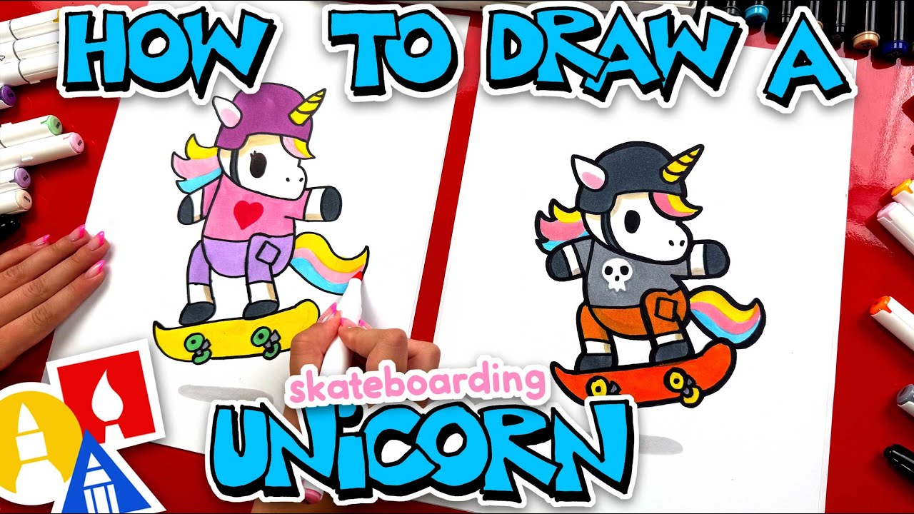 How To Draw A Skateboarding Unicorn