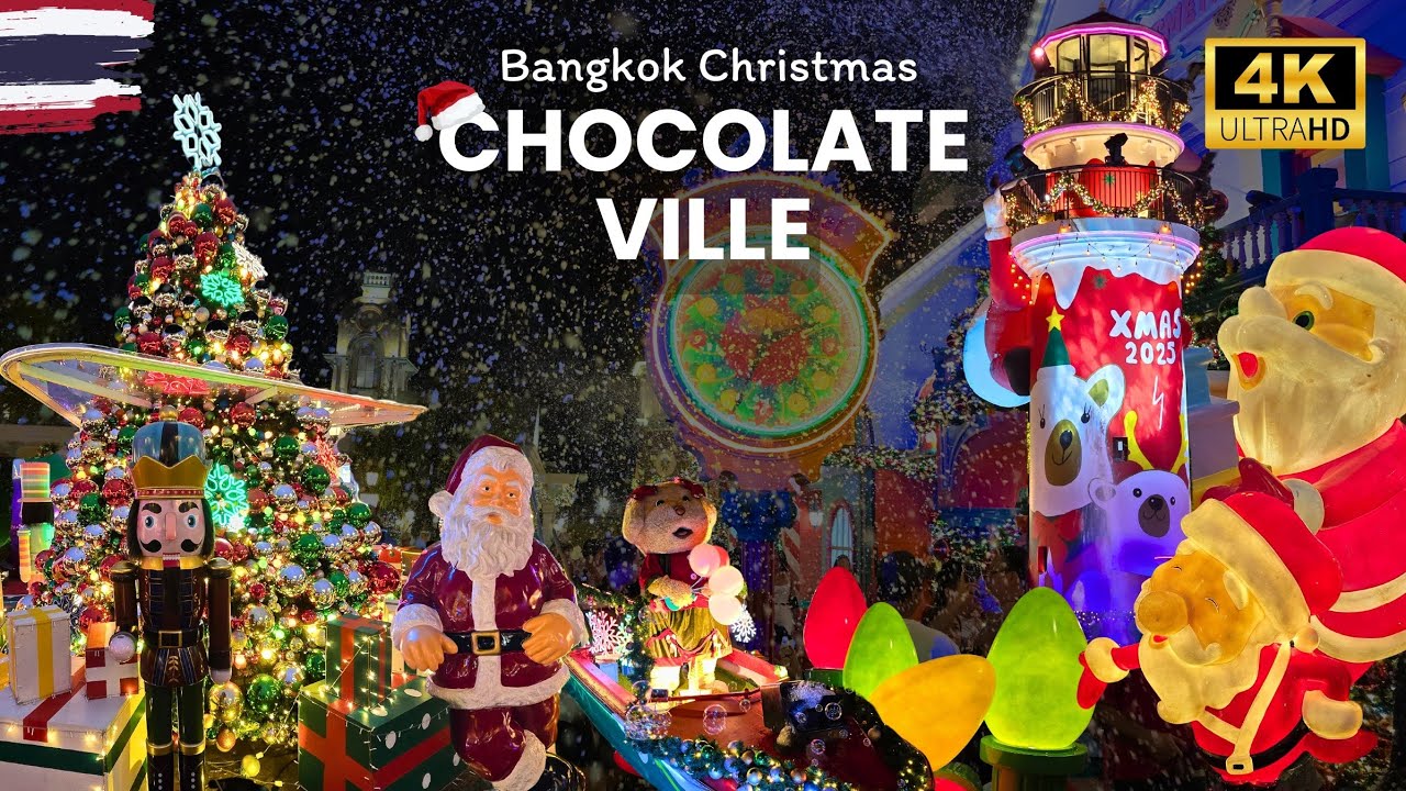 [4K] ❄️ CHOCOLATE VILLE🎄Christmas lights 🇹🇭 Bangkok | Night Walk [Vlog] walkthrough