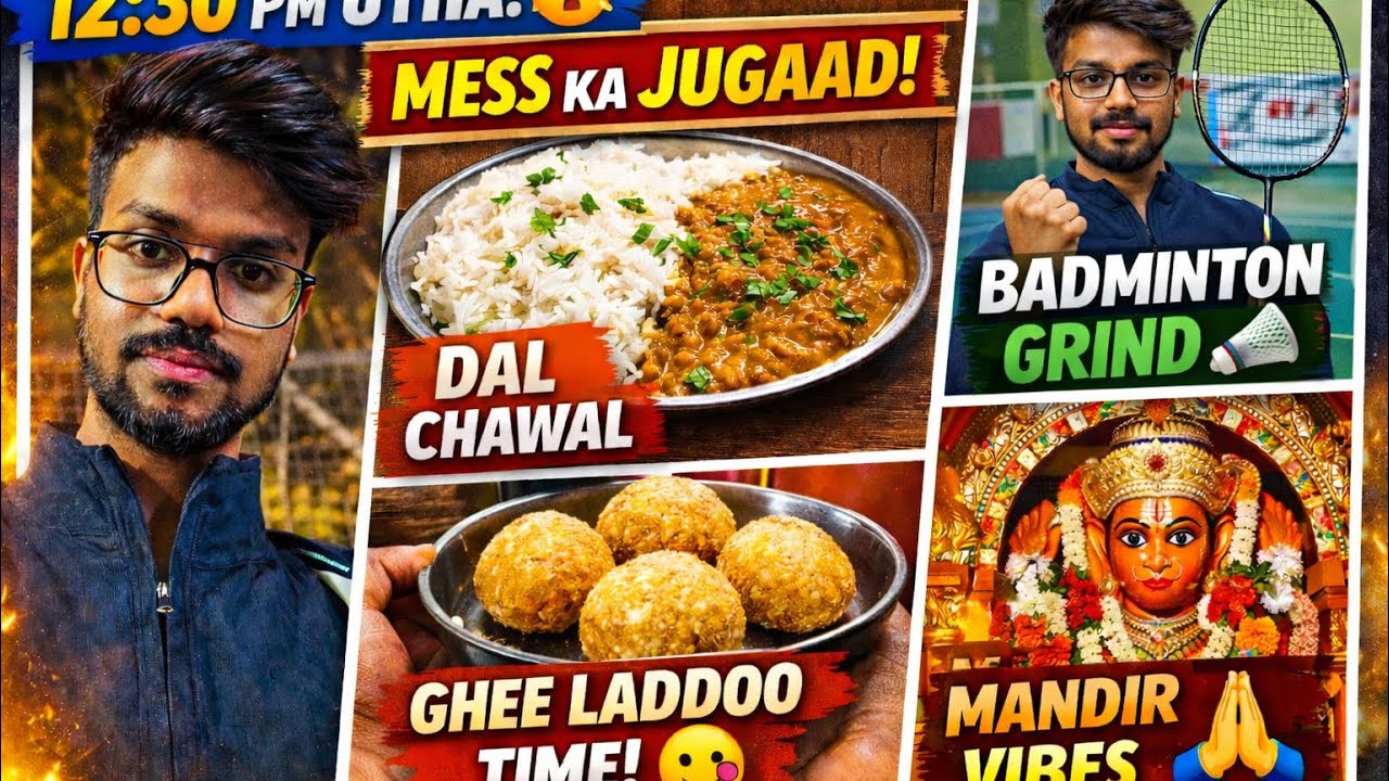Late Morning😴➡️ Late Night🌙|Mess Food🍽️| Ghee Wala Laddoo😋Badminton 🏸|Tuesday Vibes🙏🔥Full Day💥