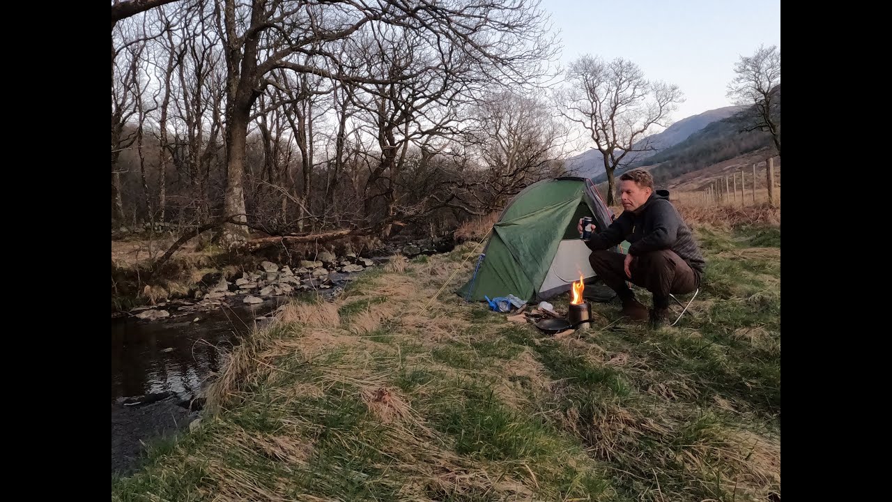 Camping by a scottish river in Spring  Glen Trool