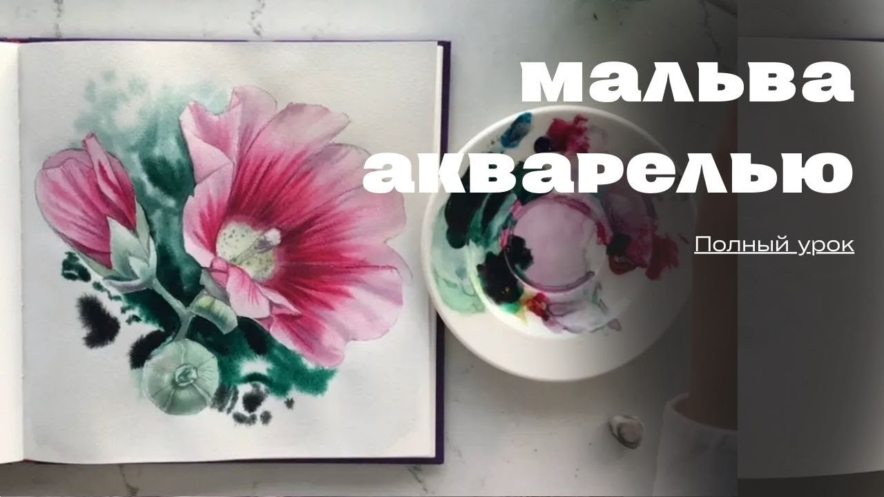 Мальва. Урок по рисованию акварелью для марафона #хештег_розовый