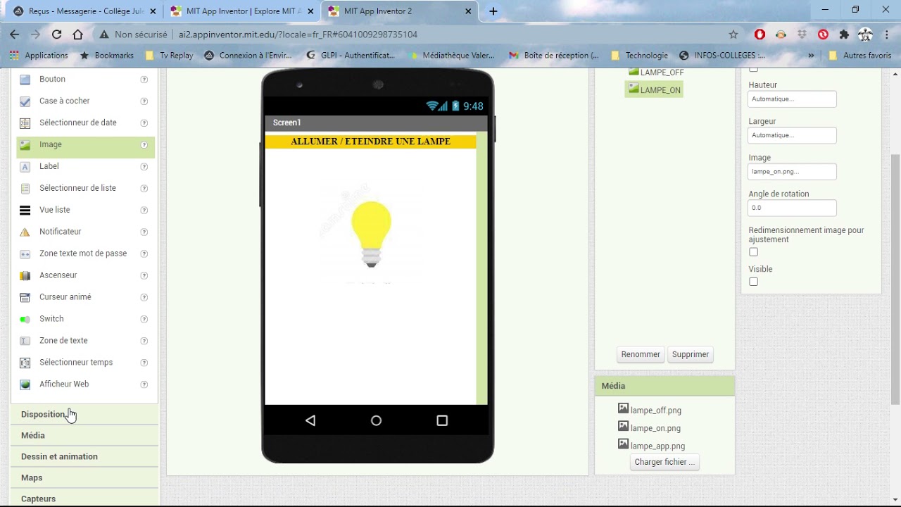 Tutoriel Ma 1ère Appli Lampe ON OFF avec App Inventor