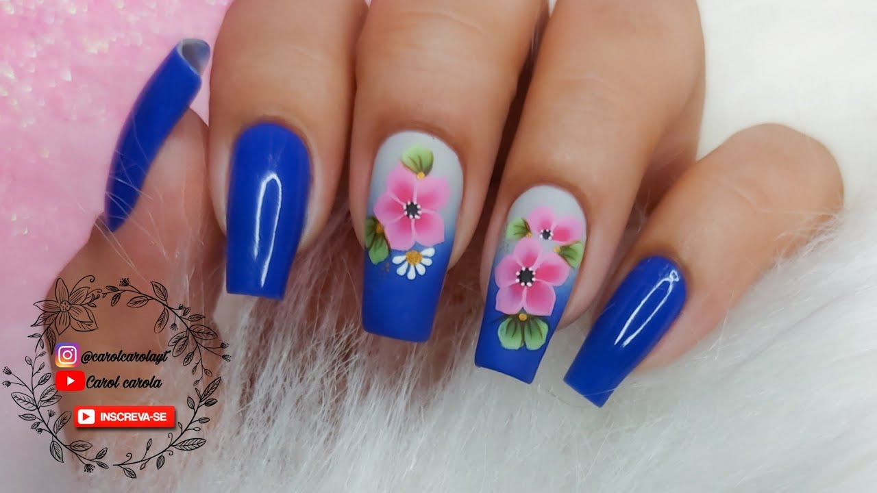 unhas decoradas - flores carga dupla