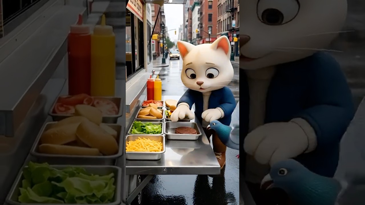 Funny Hungry Cat Misses Burger Shop | Food Truck Surprise