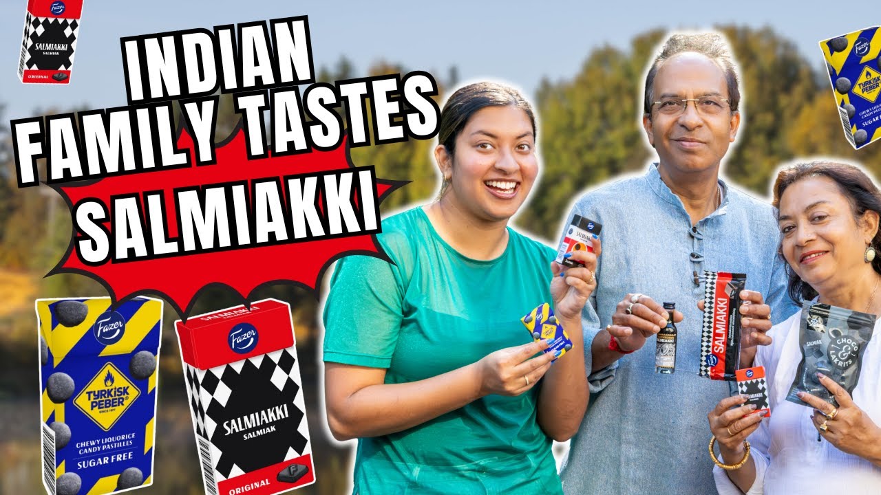 How Do My Indian Parents React To Finnish Salty Black Liquorice? 😱 Salmiakki Taste Test Challenge 🥰🤮