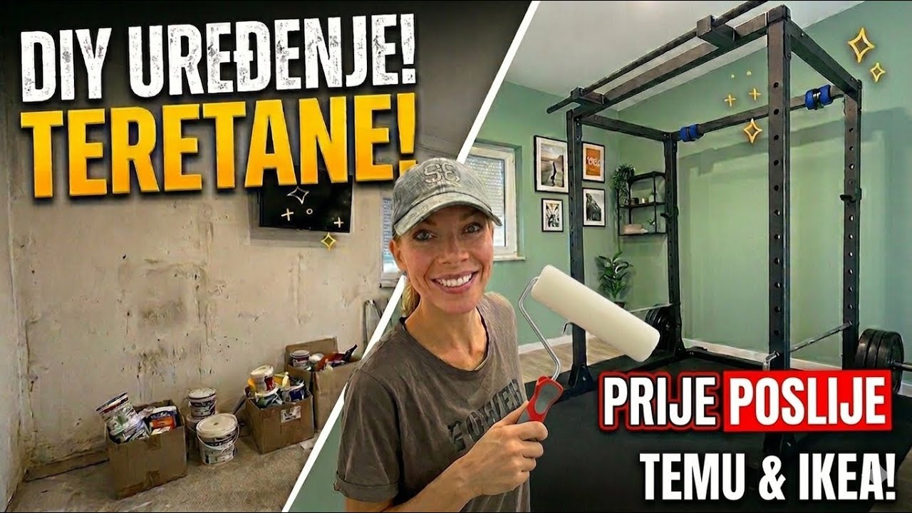 DIY | Preuređenje kućne teretane 🏋️‍♀️ | Bojanje zida, TEMU slike & IKEA zavjese 🎨