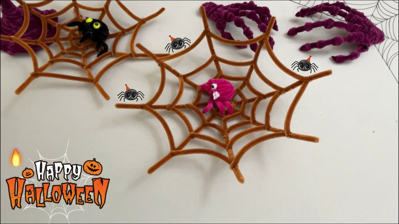 DIY Halloween Toys Part 3 : Create a SPOOKY SPIDER WEB with Pipe Cleaner, Easy !