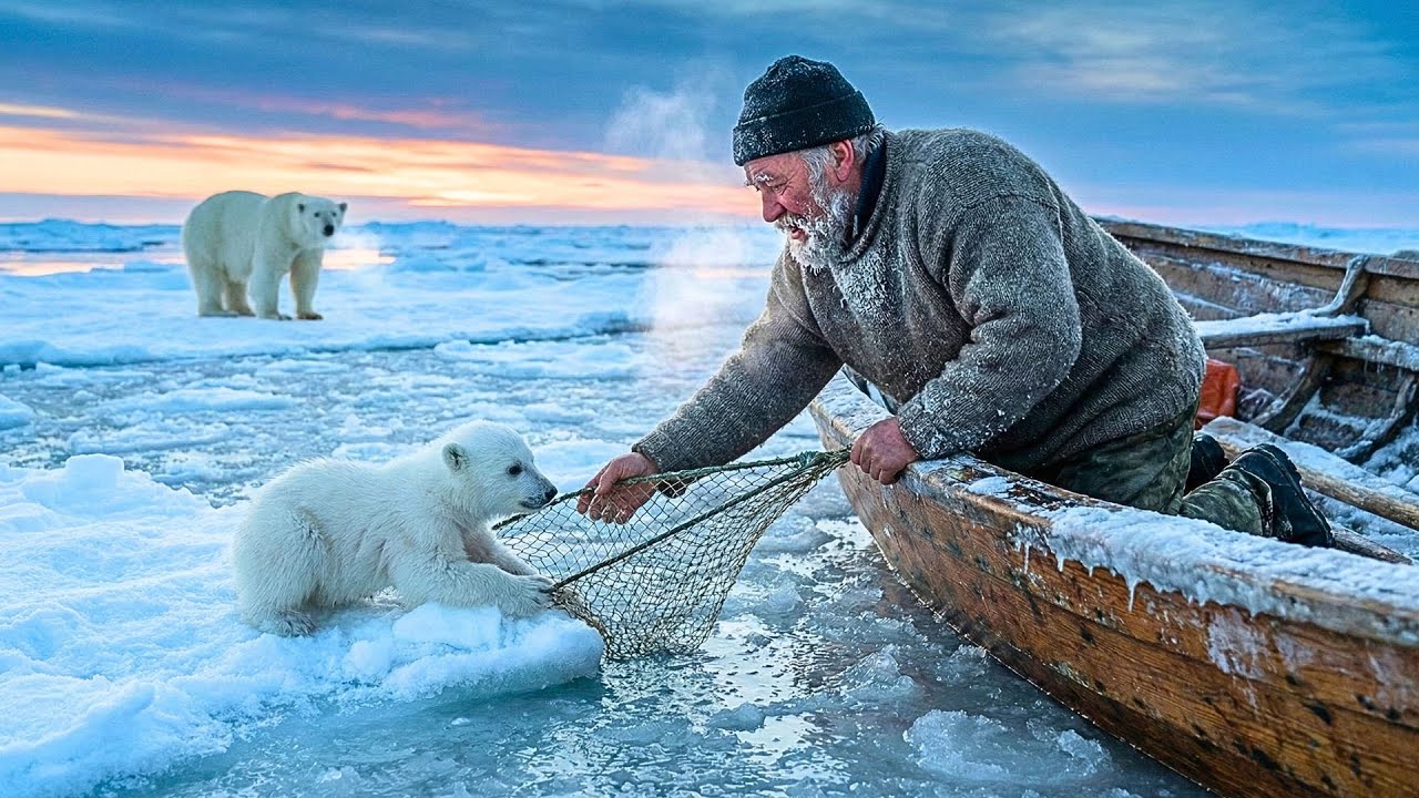 Fisherman Found a Polar Bear Cub Floating on Ice at -49°C... The Reunion Was Beautiful 🧊