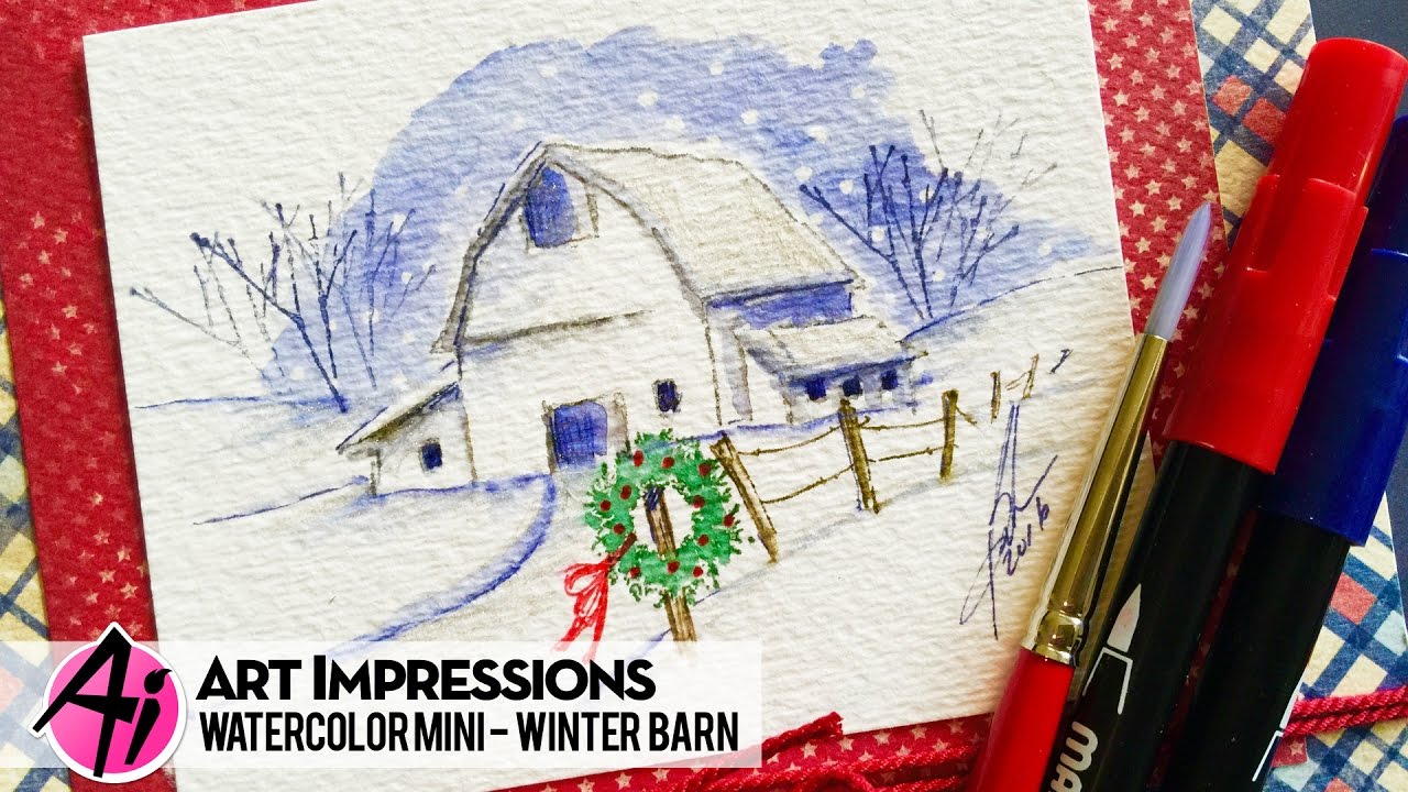 Ai Watercolor - Winter Barn