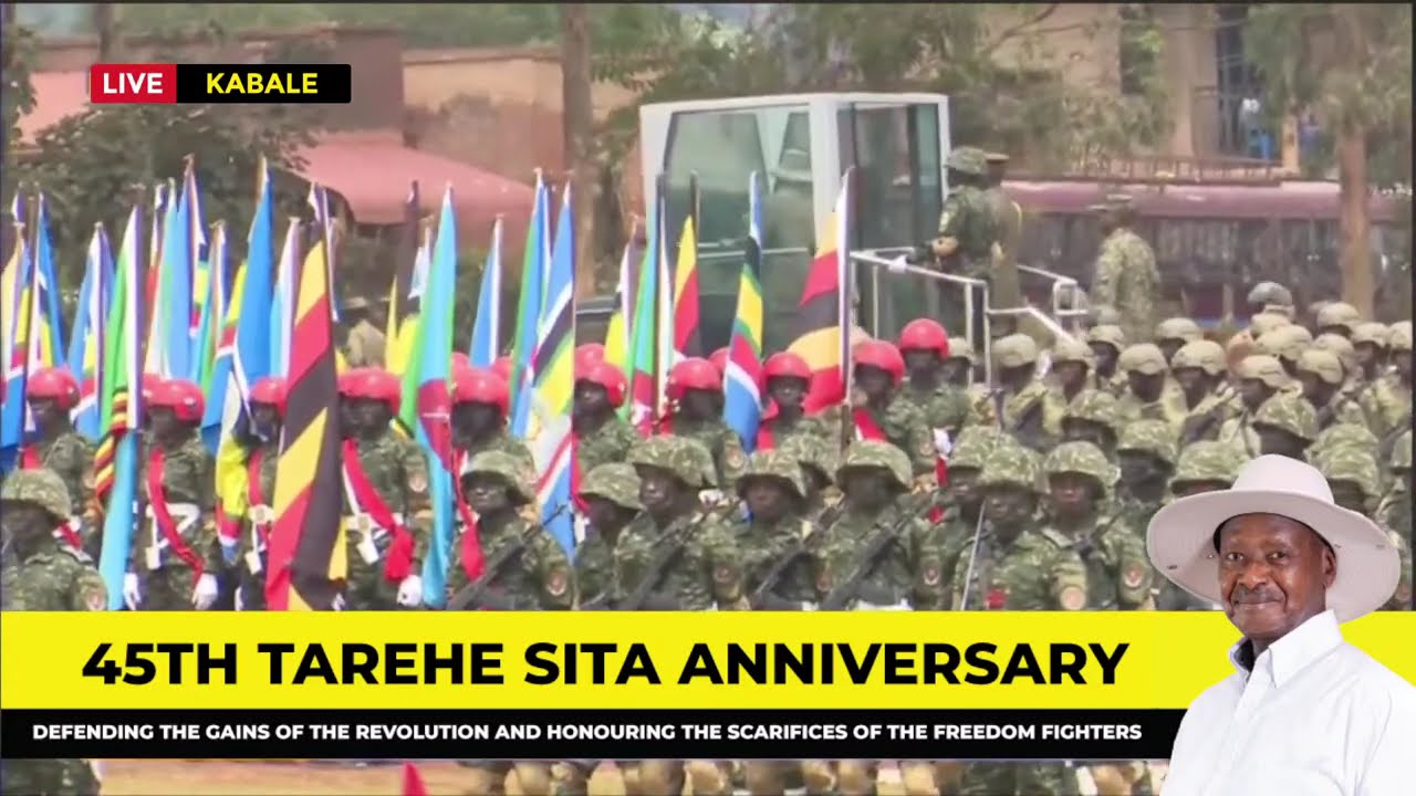 President Museveni inspects the men in Uniform Parade at the 45th Tarehe Sita Anniversary