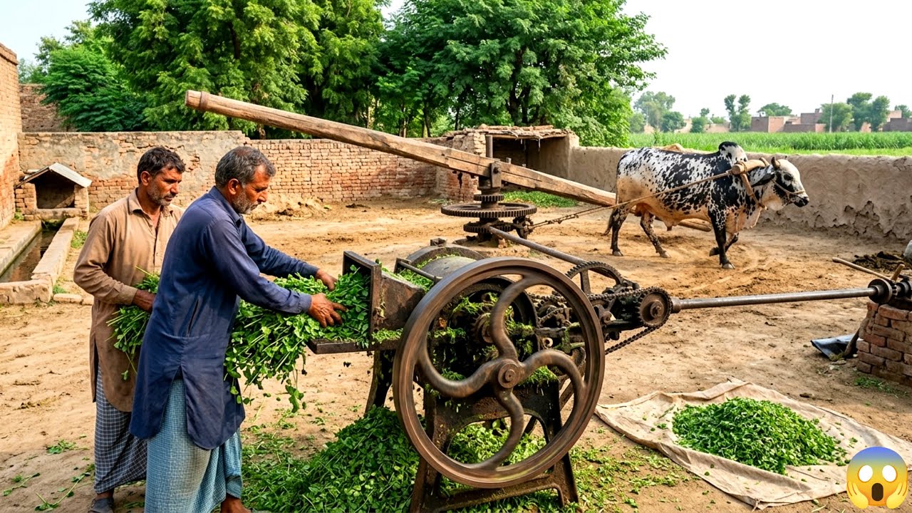 Antique Animal-Powered Mechanical Fodder Processor #cow #jcb #asmr #asmrvideo #cowvideos #shortsfeed