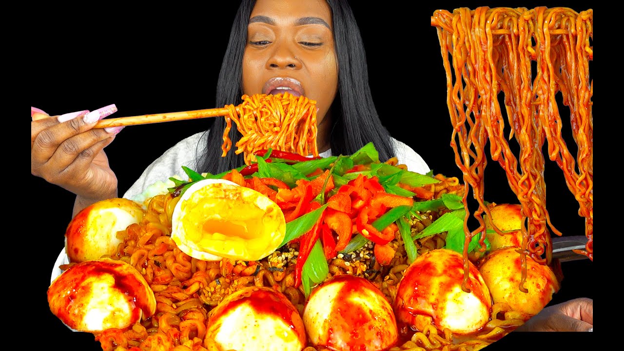 (MUKBANG, ASMR) 3X SPICY NUCLEAR FIRE NOODLES MUKBANG | SPICY NOODLE CHALLENGE | BOILED EGGS EATING