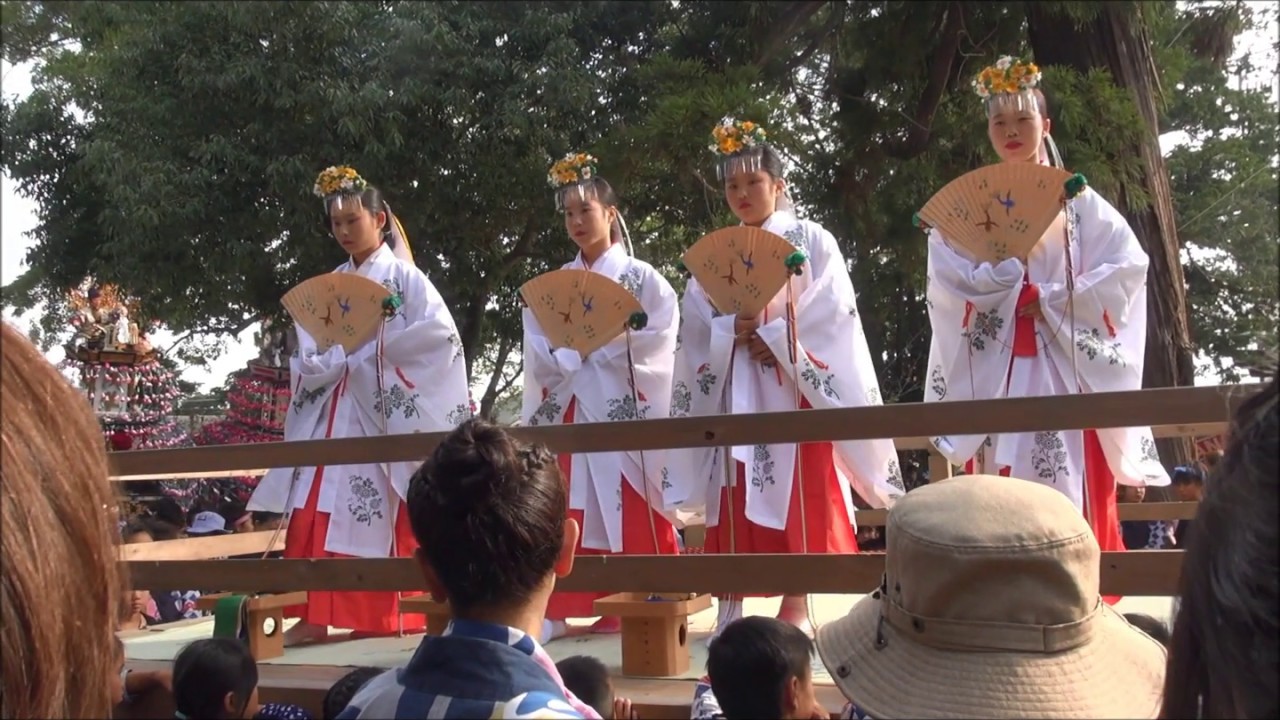 袋井市浅羽芝八幡神社大祭2014 10月12日 浦安の舞、三社祭礼囃子奉納、退出