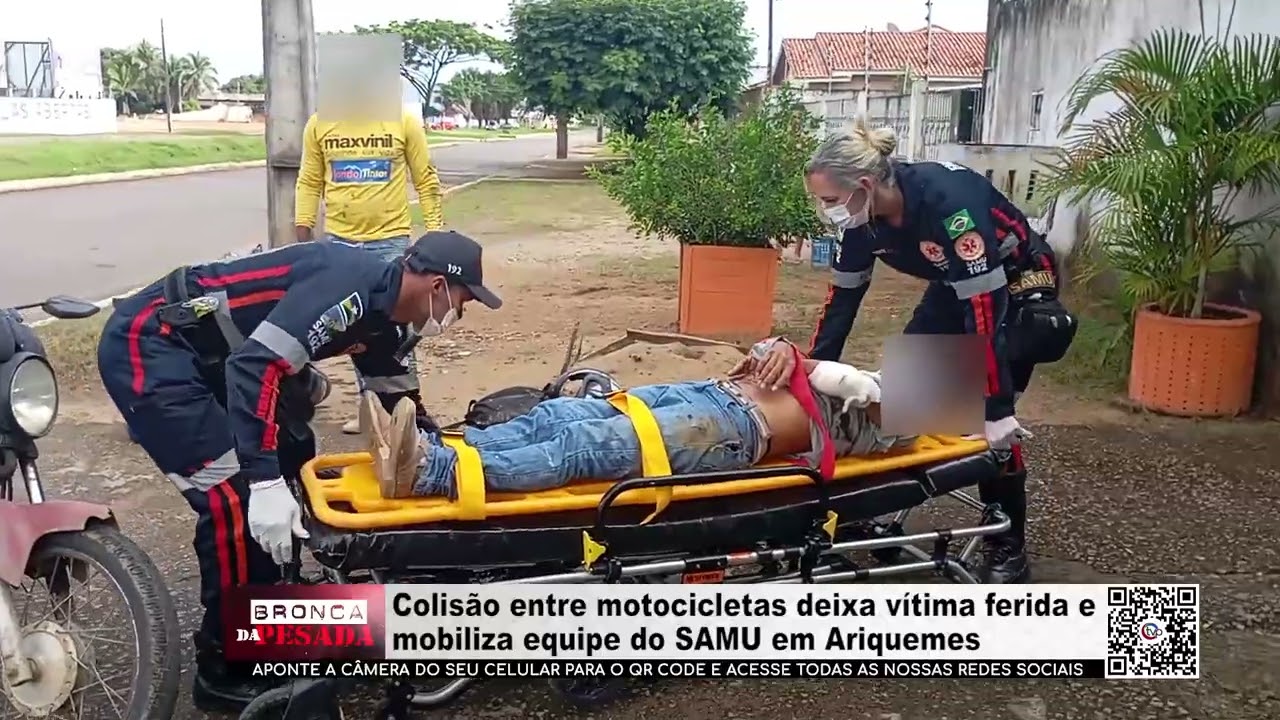 Colisão entre motocicletas deixa vítima ferida e mobiliza equipe do SAMU em Ariquemes