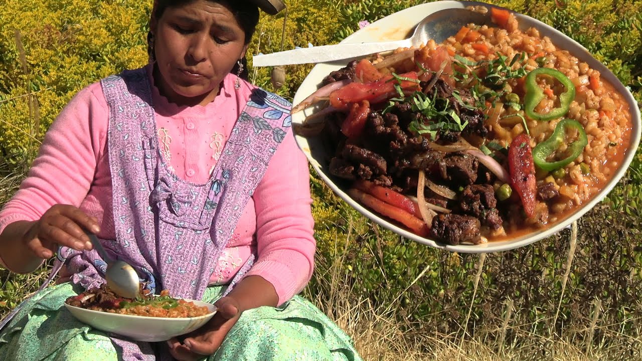 GUISO DE TRIGO CON SU LOMO AL AIRE LIBRE COCINA CON MAMILA