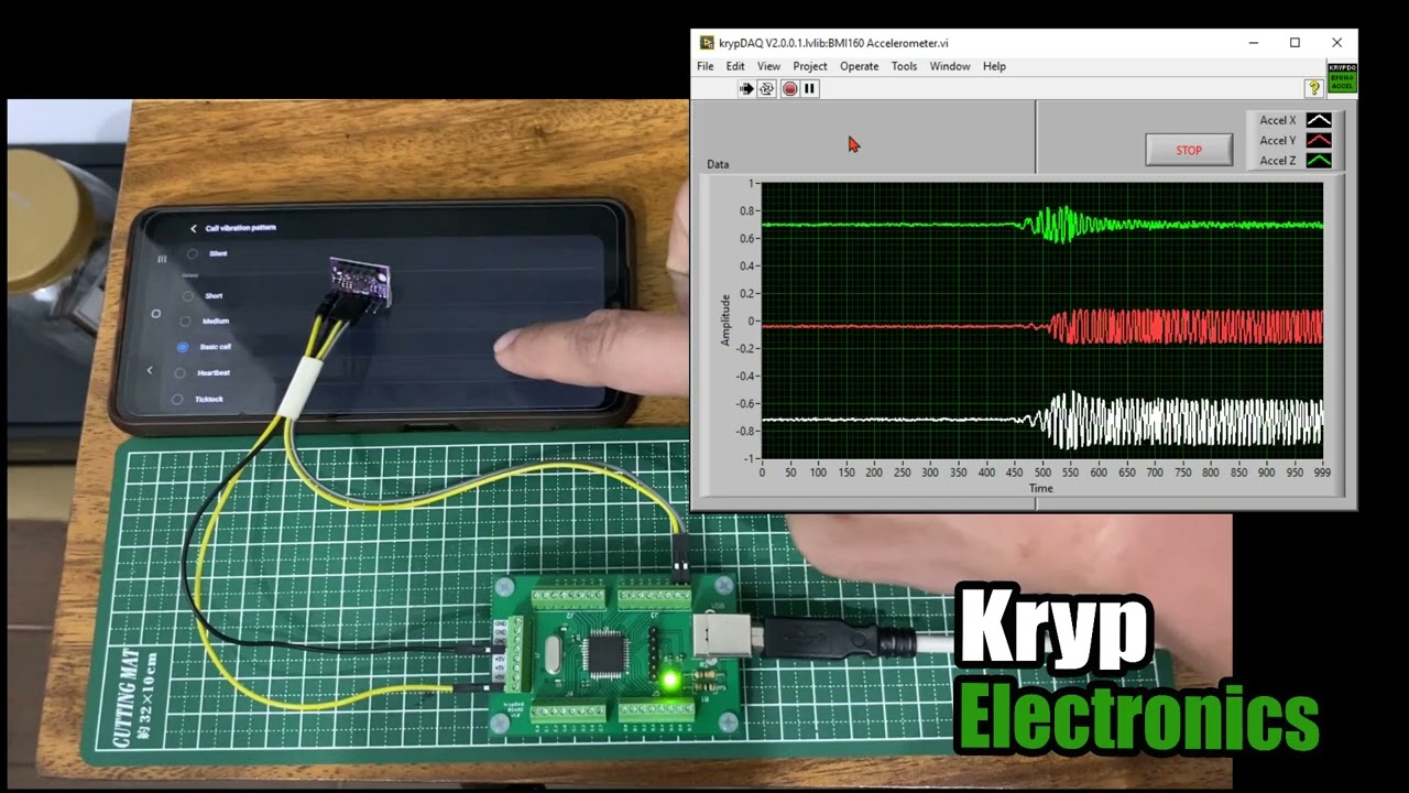 Interfacing KrypDAQ USB Device to BMI160 Accelerometer Module Using LabVIEW