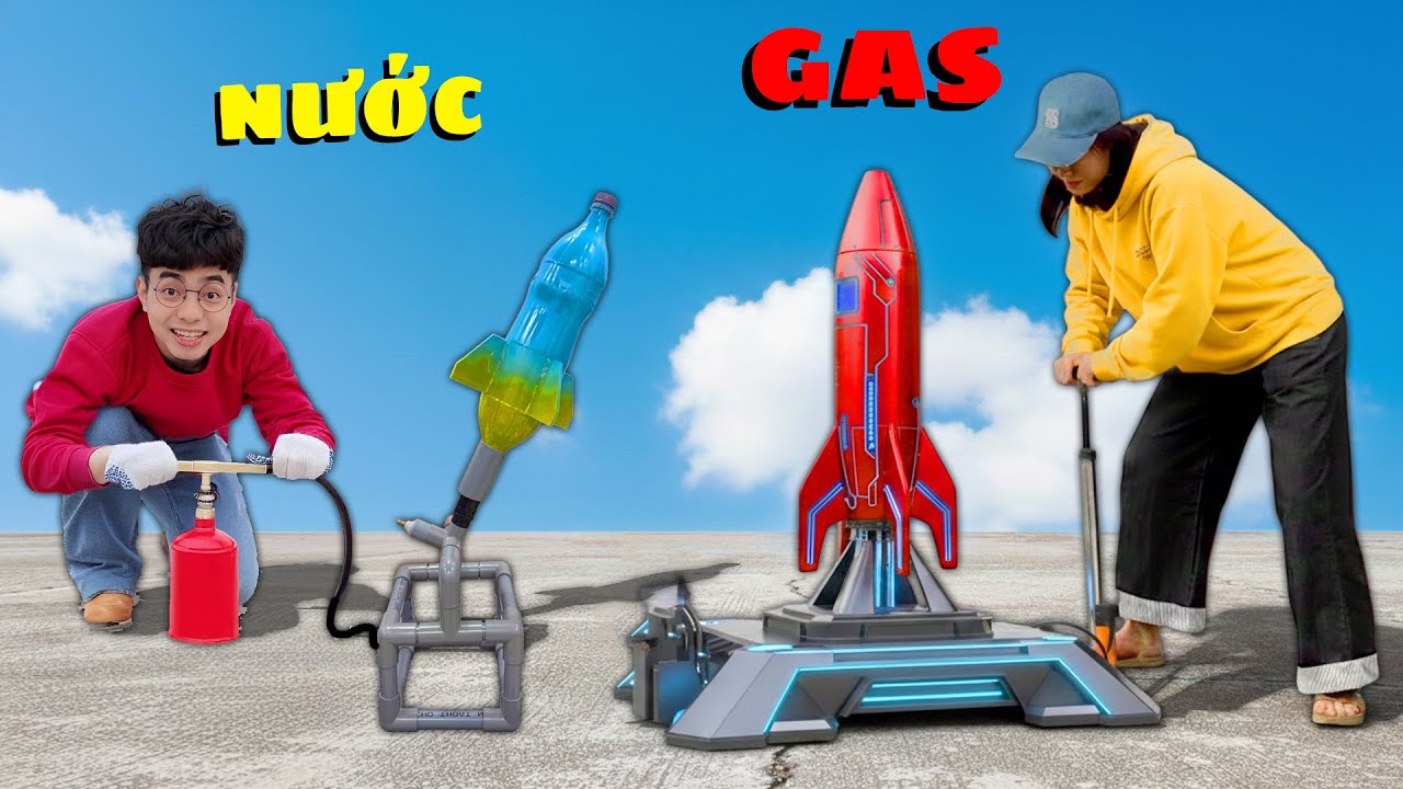 Hằng Nga Thắng Tê Tê Cuộc Thi Phóng Tên Lửa Gas với Nước Lên Bầu Trời Cao 1000M