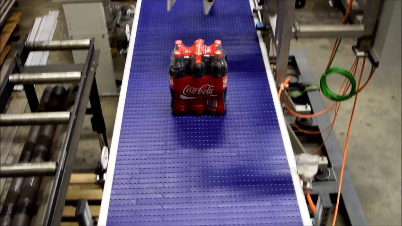 Gebinde-Drehanlage GDA-90 DUPLEX dreht Cola Six-Packs | KINTEC