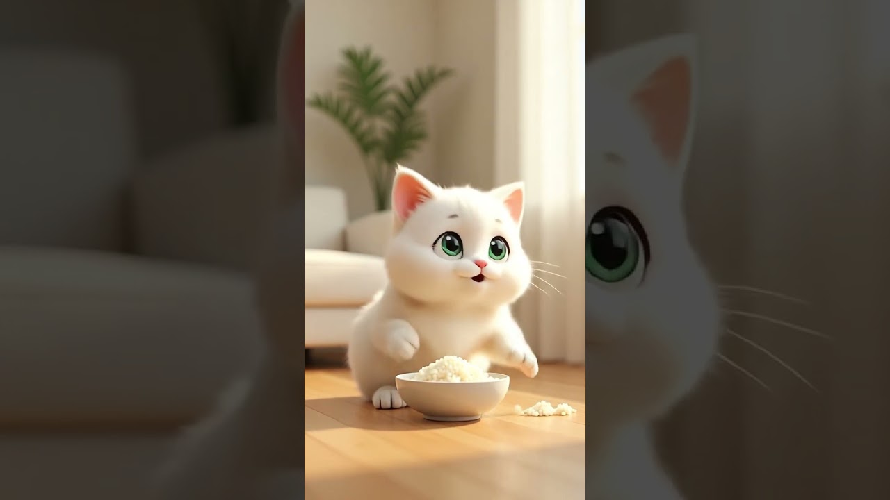Cat Eating.. AI #ai #cat #aimade #cute #aimade #asmr #eating #rice #whitecat