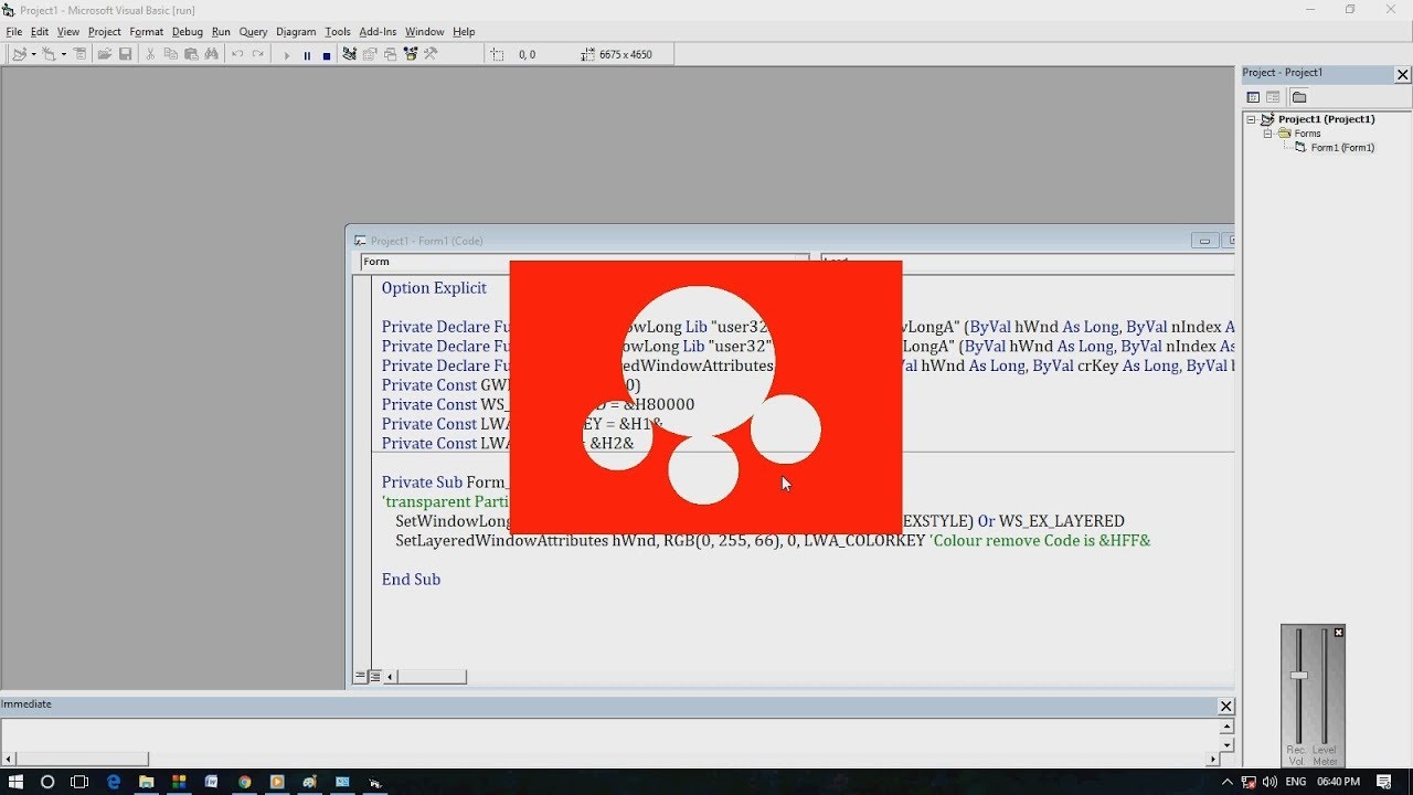 How to Transparent VB6.0 Form (Transparent color) hindi