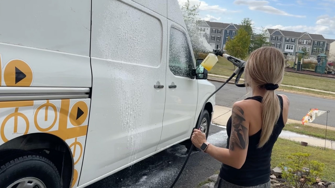 Finally Removing the Sticky Wrap Adhesive from Our Van! (Power Wash and Clay Bar)