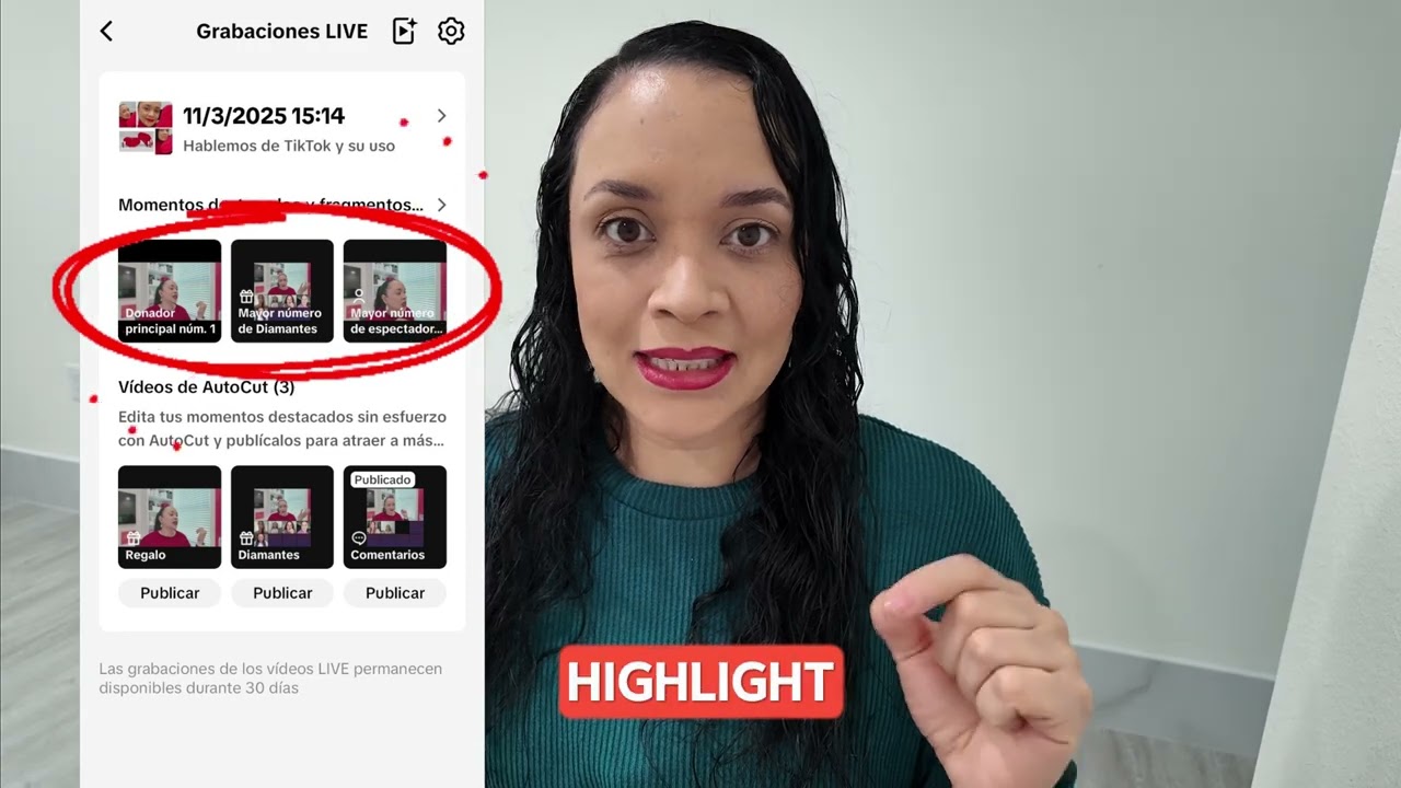 Como encontrar las grabaciones y highlight de mi TikTok Live