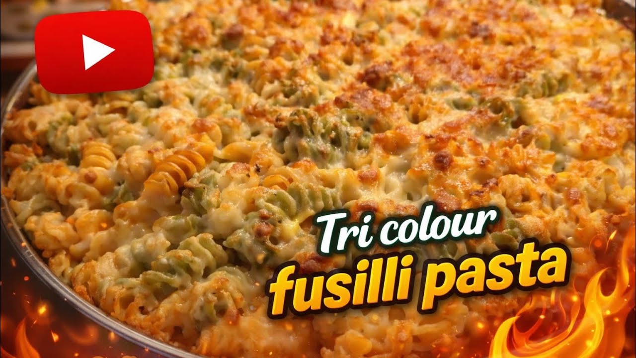 معكرونة ملونة لذيذة🍽️ | Tri Colour Fusilli Pasta Recipe Easy & Delicious😋