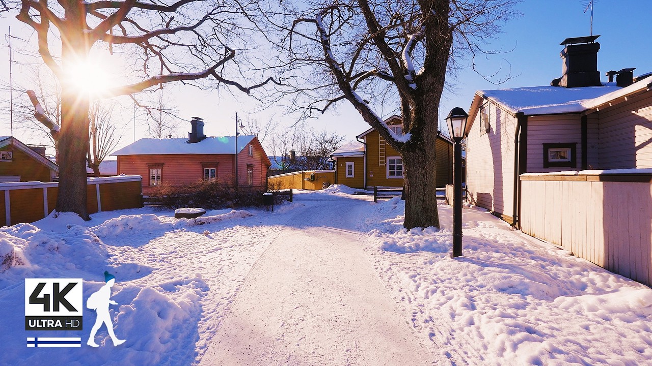 A Crisp Winter Day in Touristy Old Porvoo, Finland - Slow TV 4K