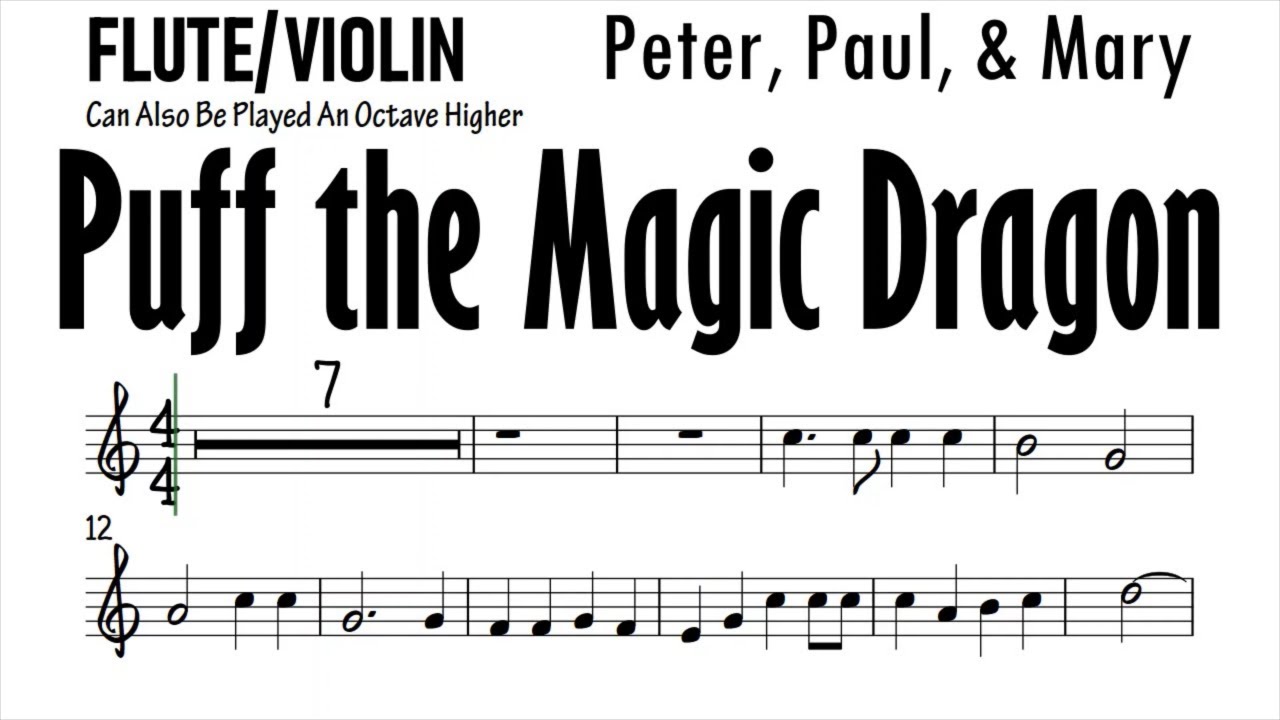 Puff the Magic Dragon Flute Violin Sheet Music Backing Track Play Along Partitura