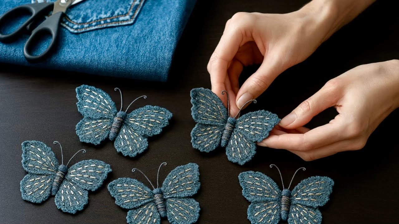 Turn old jeans into decorative butterflies _Handmade denim 