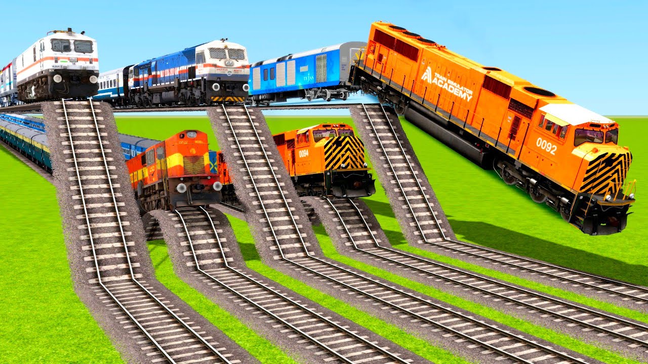 THE TWO GLOBAL TRAINS SUDDENLY FEEL DOWN FROM HIGH STAIRS RAILWAY TRACKS|▶️ Train simulator|