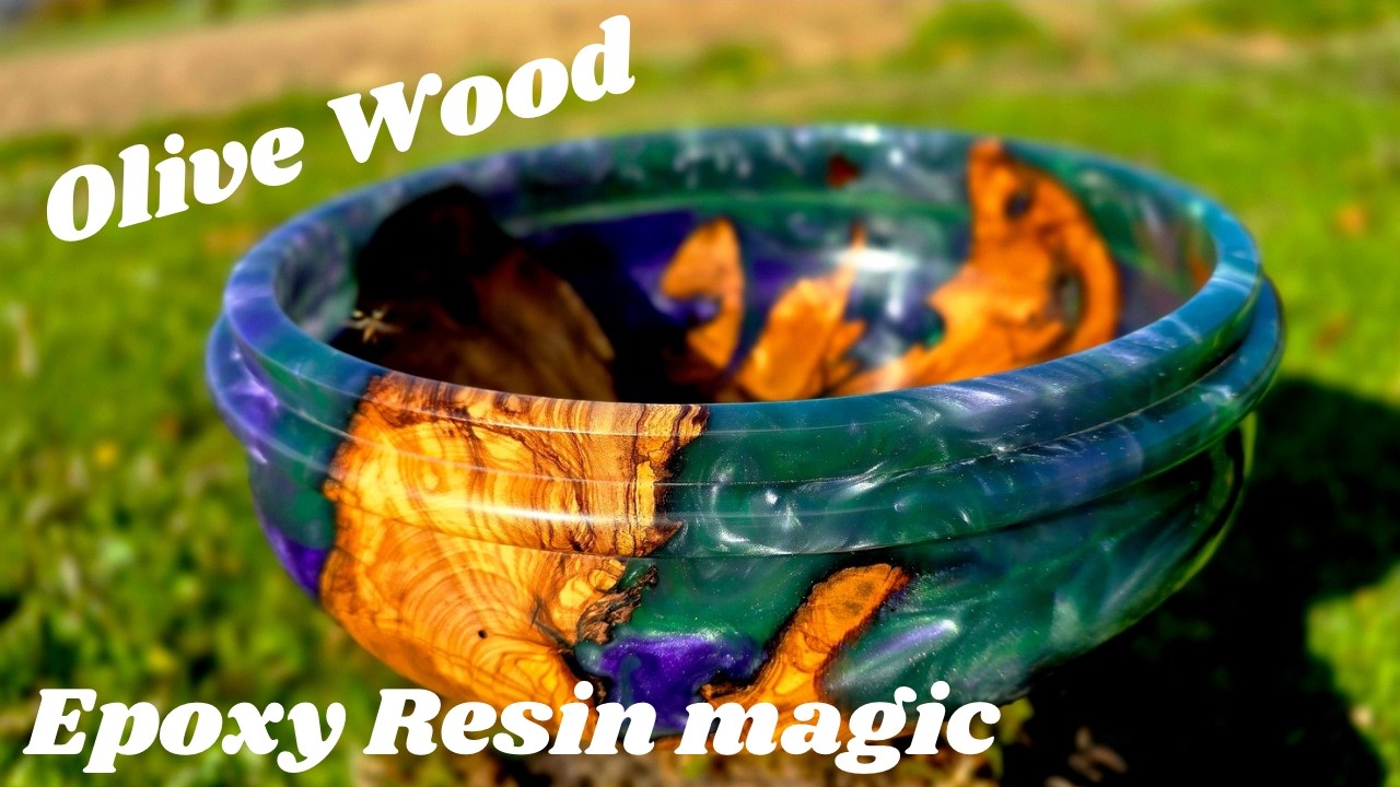 Relaxing ASMR Woodturning &ndash; Olive Wood & Epoxy Resin Bowl | No Talking