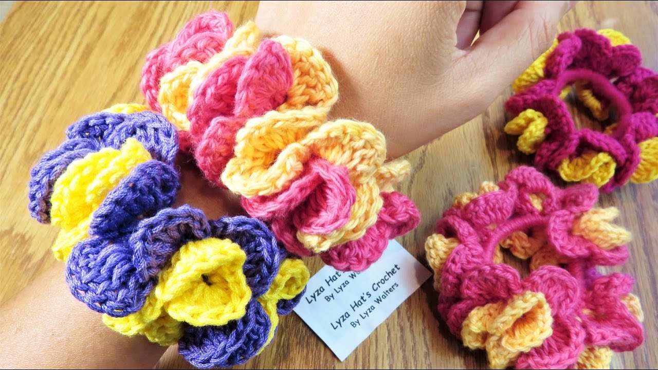 Crochet Ruffle Shell Hair Scrunchies for Beginners