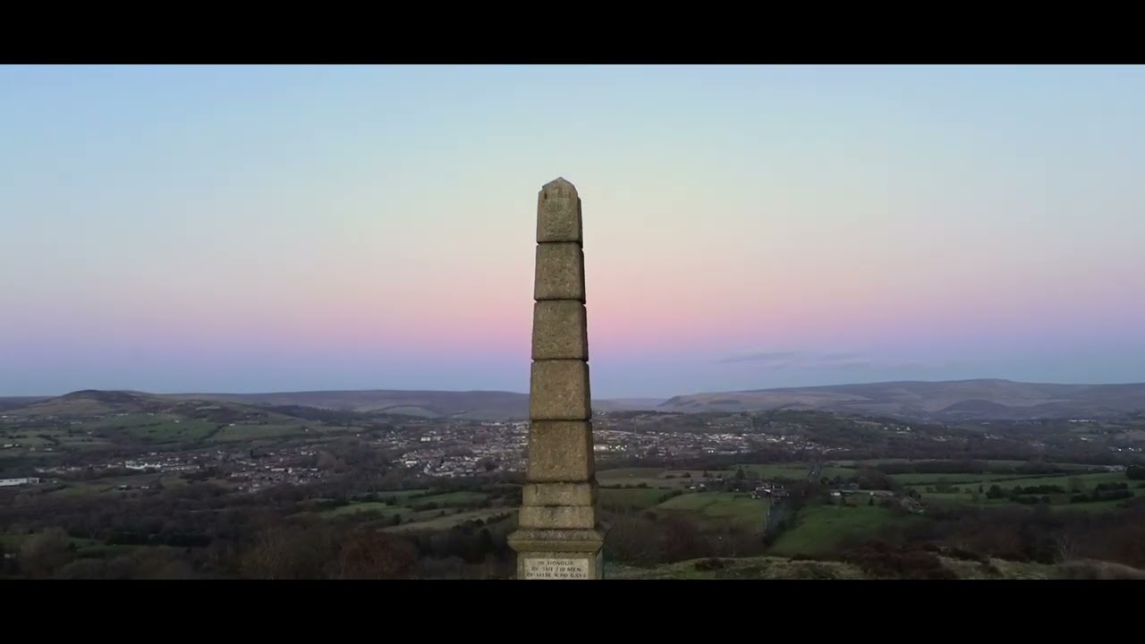 Sunset at Werneth Low Country Park War Memorial, Stockport - DJI 4K Drone Footage