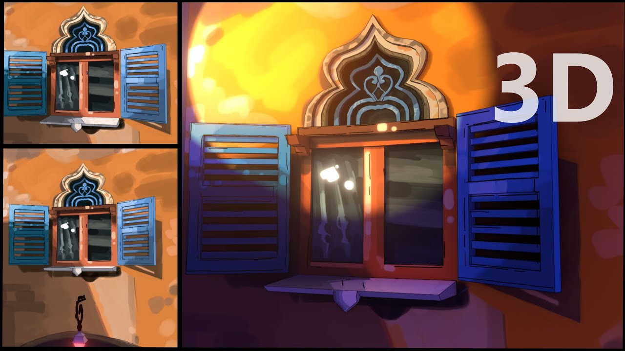 Blender Hand Painting Process - Stylized Low Poly Window 3D Model