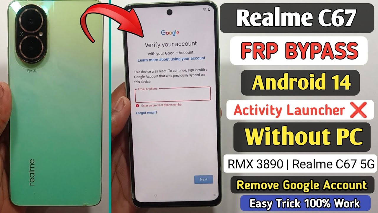 Realme C67 FRP Bypass Android 14 | Realme RMX3890 Google Bypass | Gmail Account Bypass Without PC