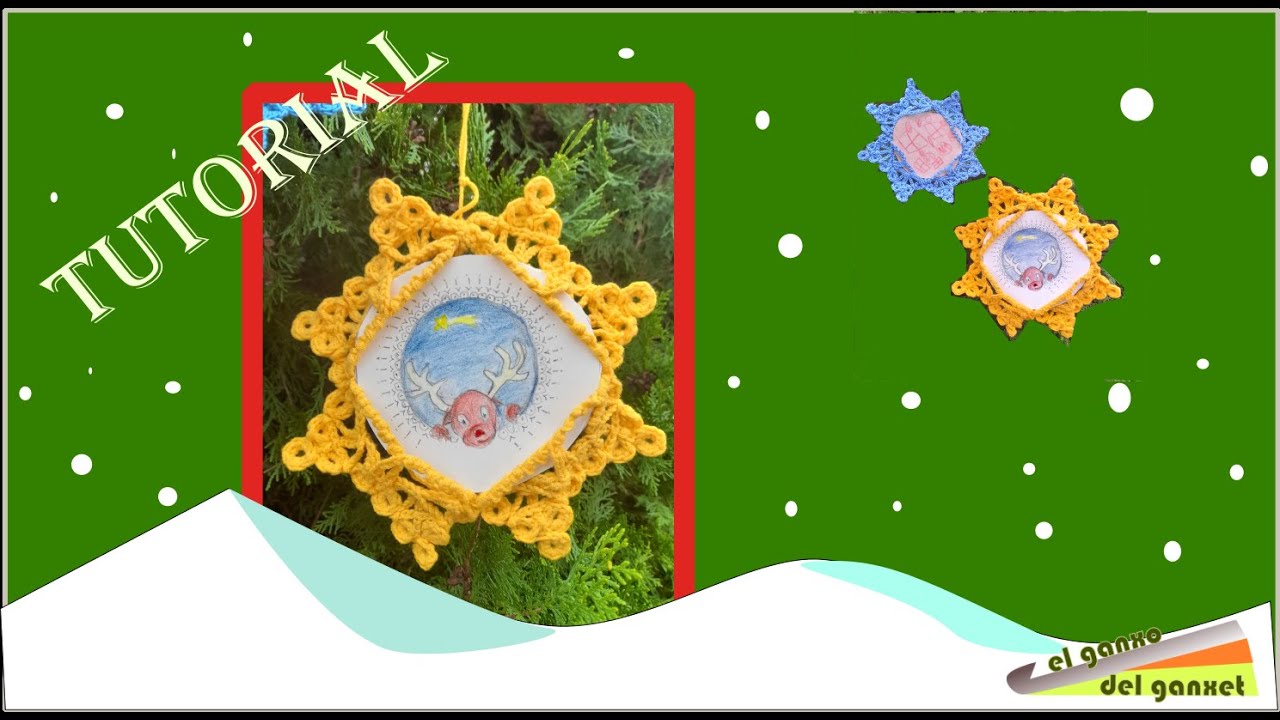 Tutorial marco navideño de ganchillo. Crochet Christmas frame tutorial. Diy crafts