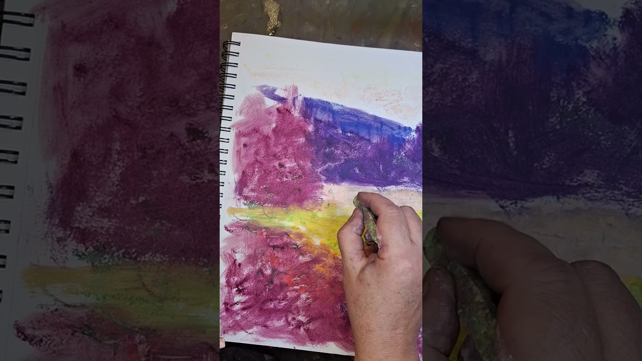 Painting an impressionistic landscape with oil pastels #artdemonstration #artvideo #oilpastelart