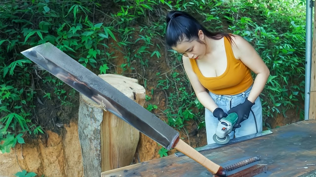 Knife Making Vietnamese Pole Dao in a Blacksmith Workshop & Knife Making Process–Female Knife Maker