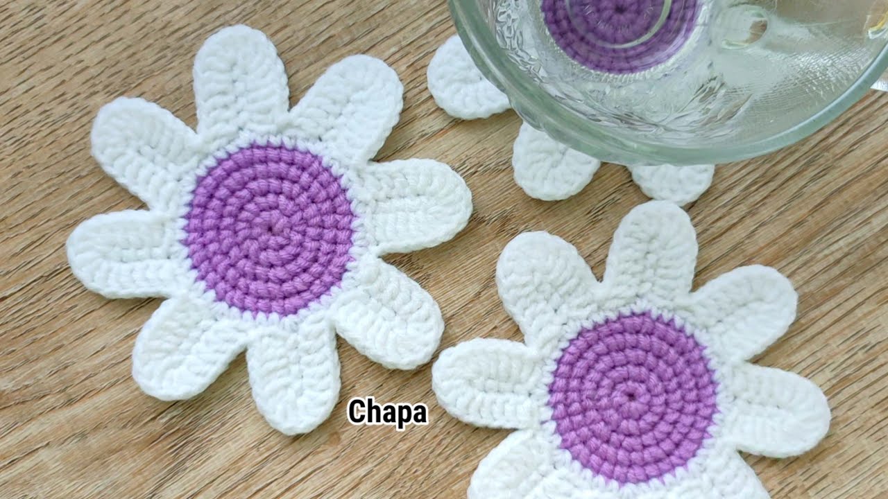 Crochet flower Coaster tutorial 🌼 #crochettutorial #crochetcoaster #crochet #crochetdiy