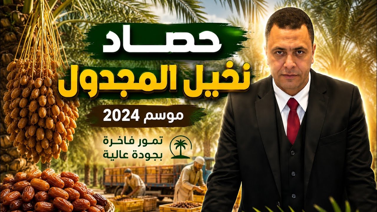 حصاد ثمار نخيل المجهول أو المجدول في المملكة العربية السعودية