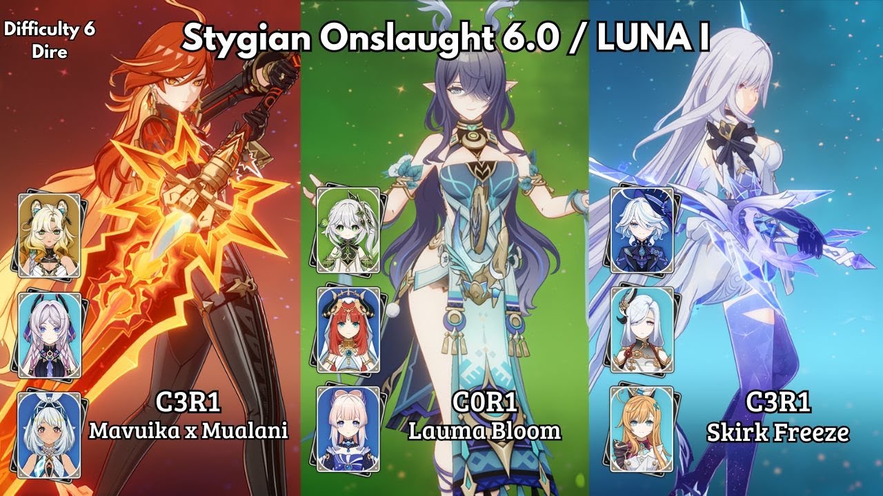C3R1 Mavuika - C0R1 Lauma - C3R1 Skirk | Stygian Onslaught Dire | Genshin Impact LUNA I